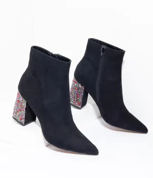 Betsey Johnson Black Suede Rhinestone Heel Cassie Booties