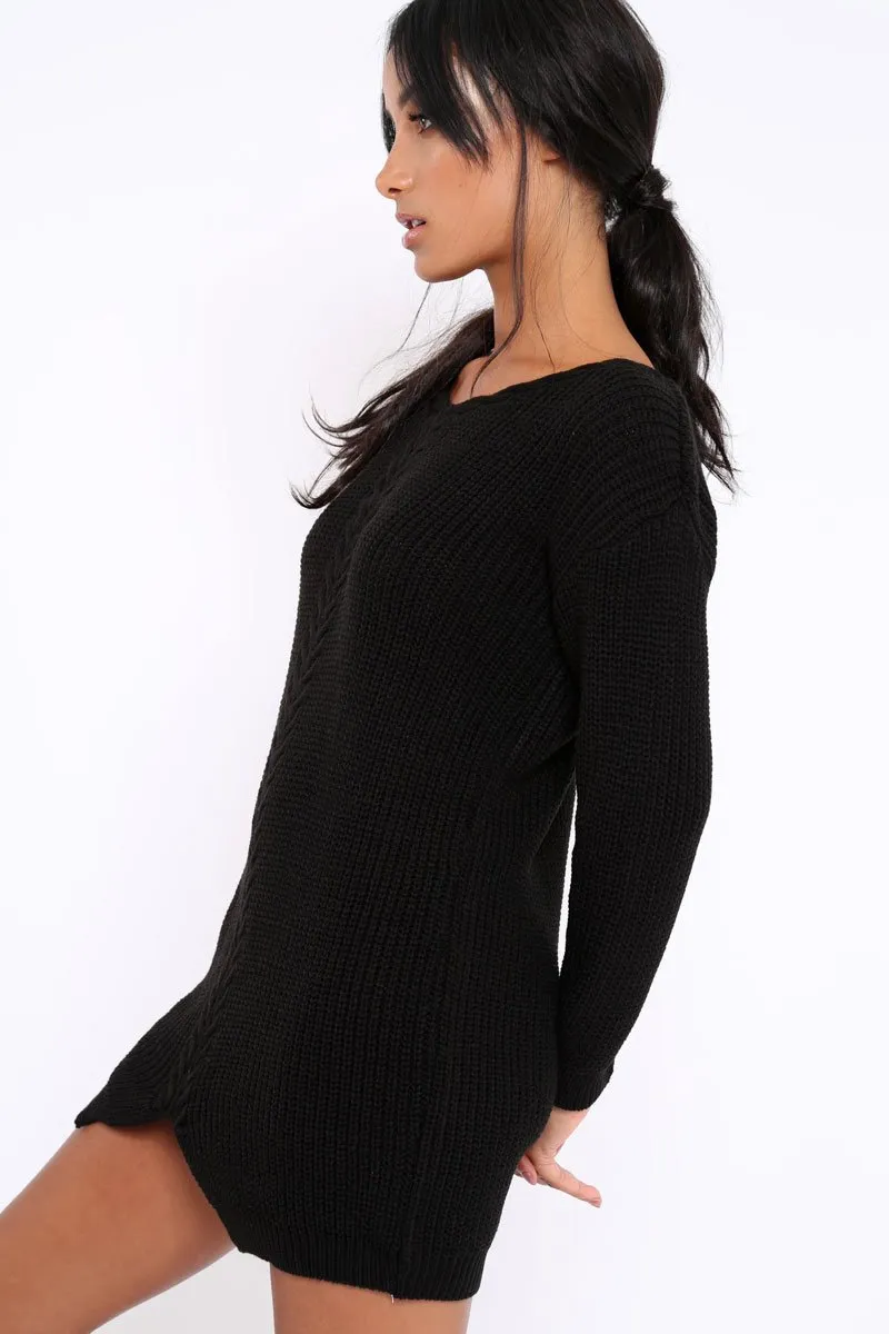 Black Jumper Dress with Twist Knit Detail - Antonia