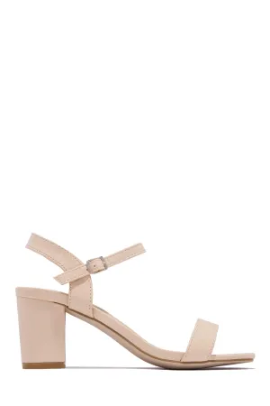 Deryna Ankle Strap Block Heels - Nude