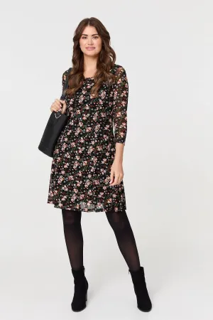 Ditsy Floral Mesh Knee Length Dress