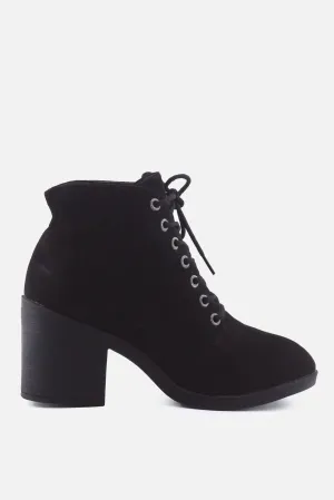 European Brand Laces Block Heels Ankle Boots | Suede