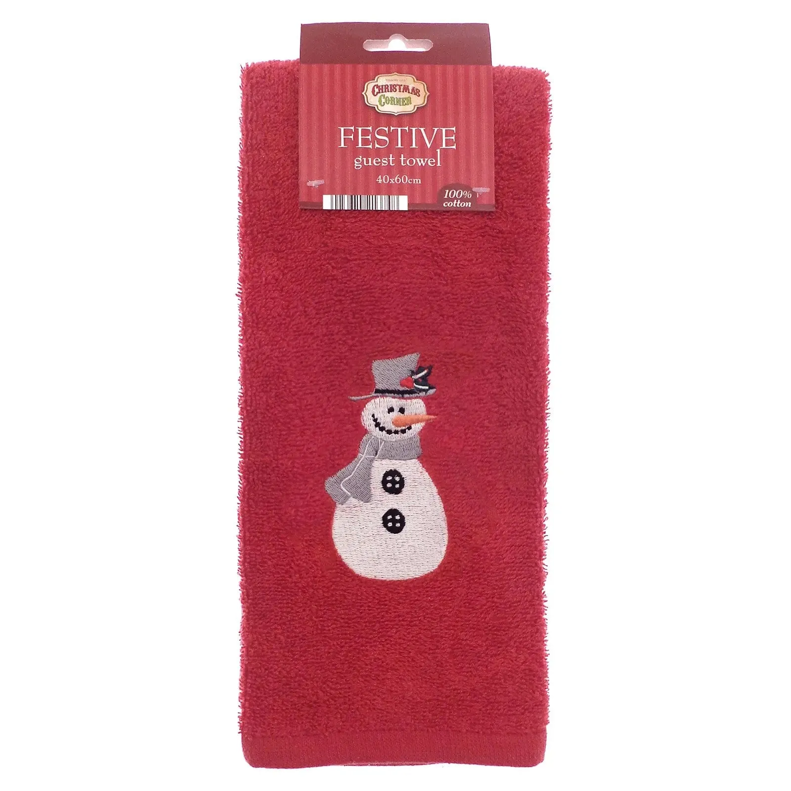 Festive Guest Hand Towel Christmas Embroidered 100% Cotton Red