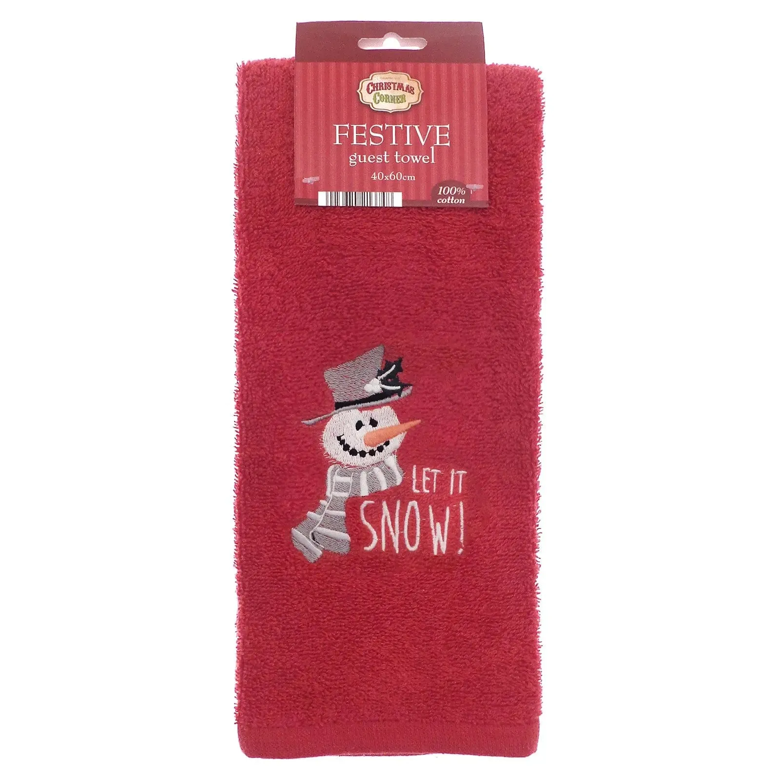 Festive Guest Hand Towel Christmas Embroidered 100% Cotton Red