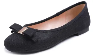 Feversole Women's Fashion Bow Round Toe Ballet Flat Black Lurex