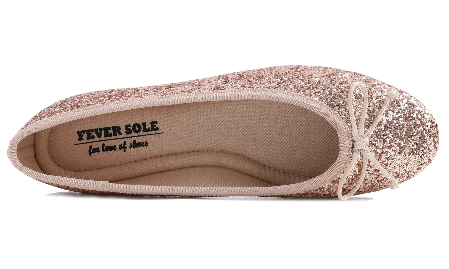 Feversole Women's Macaroon Glitter Rose Gold Memory Foam Cushion Insock Patent Ballet Flat