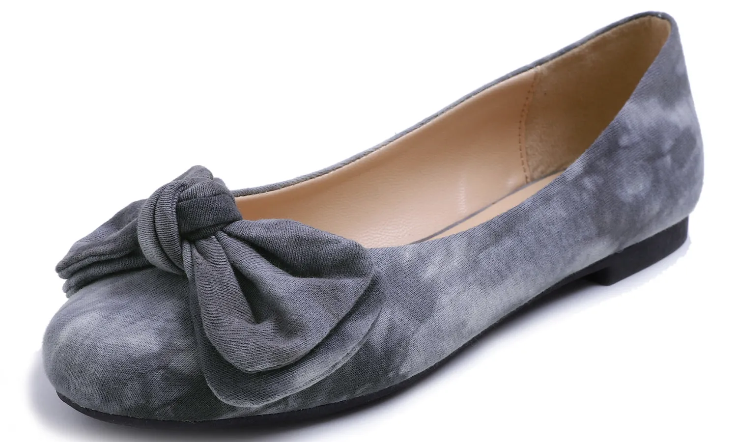 Feversole Women's Round Toe Cute Bow Trim Ballet Flats Tie Dye Grey