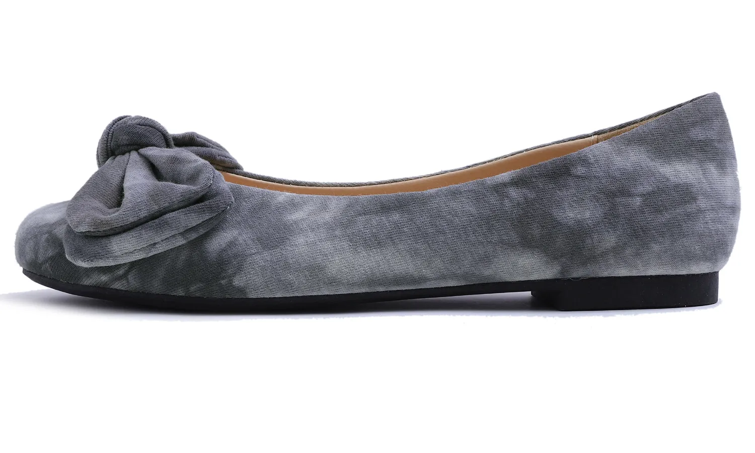 Feversole Women's Round Toe Cute Bow Trim Ballet Flats Tie Dye Grey