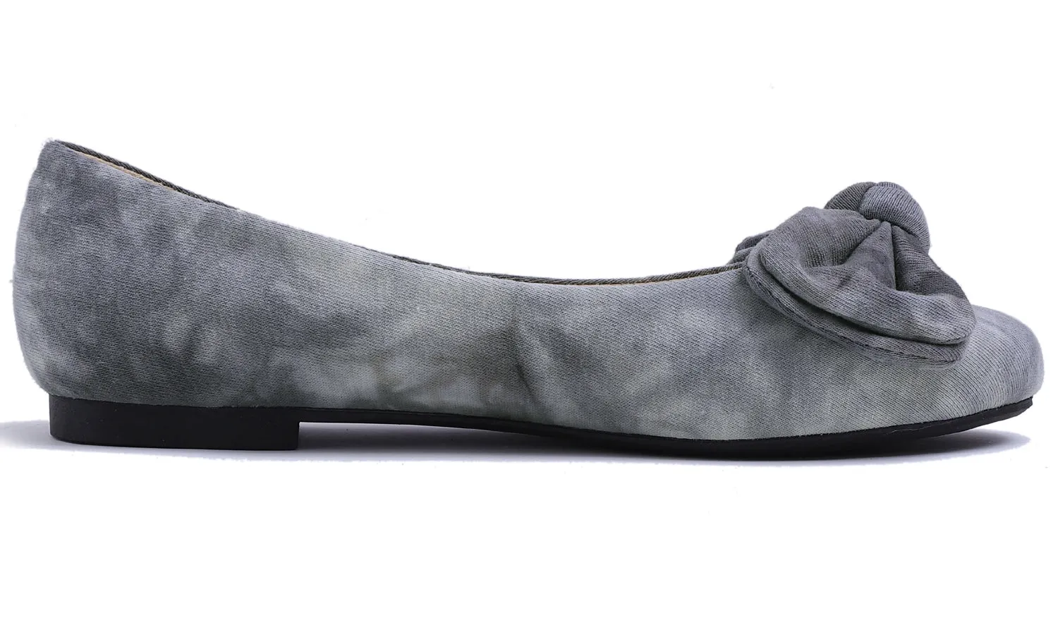 Feversole Women's Round Toe Cute Bow Trim Ballet Flats Tie Dye Grey