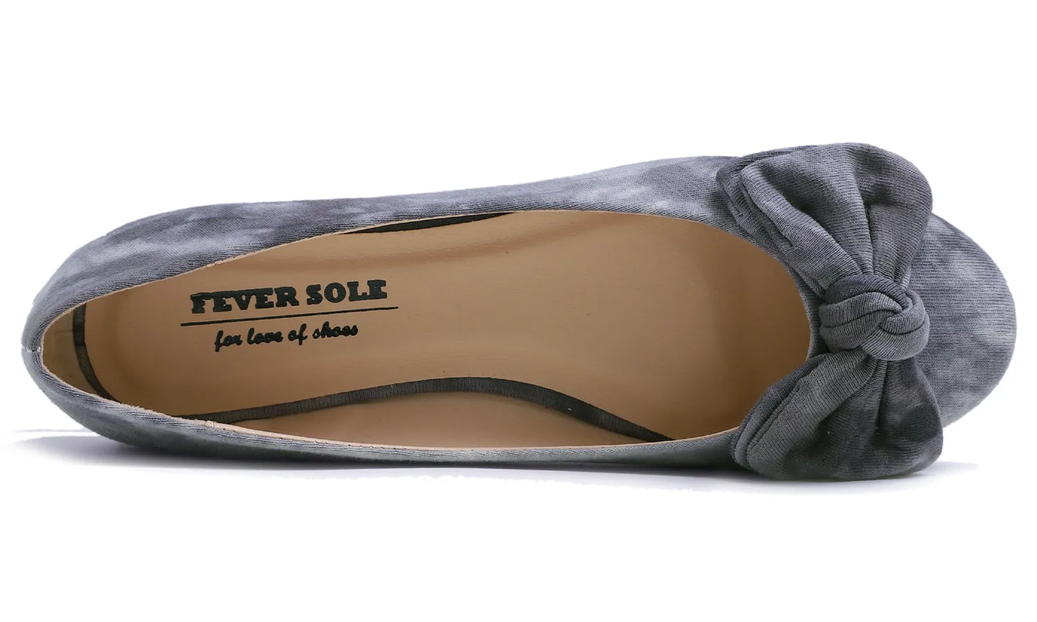 Feversole Women's Round Toe Cute Bow Trim Ballet Flats Tie Dye Grey