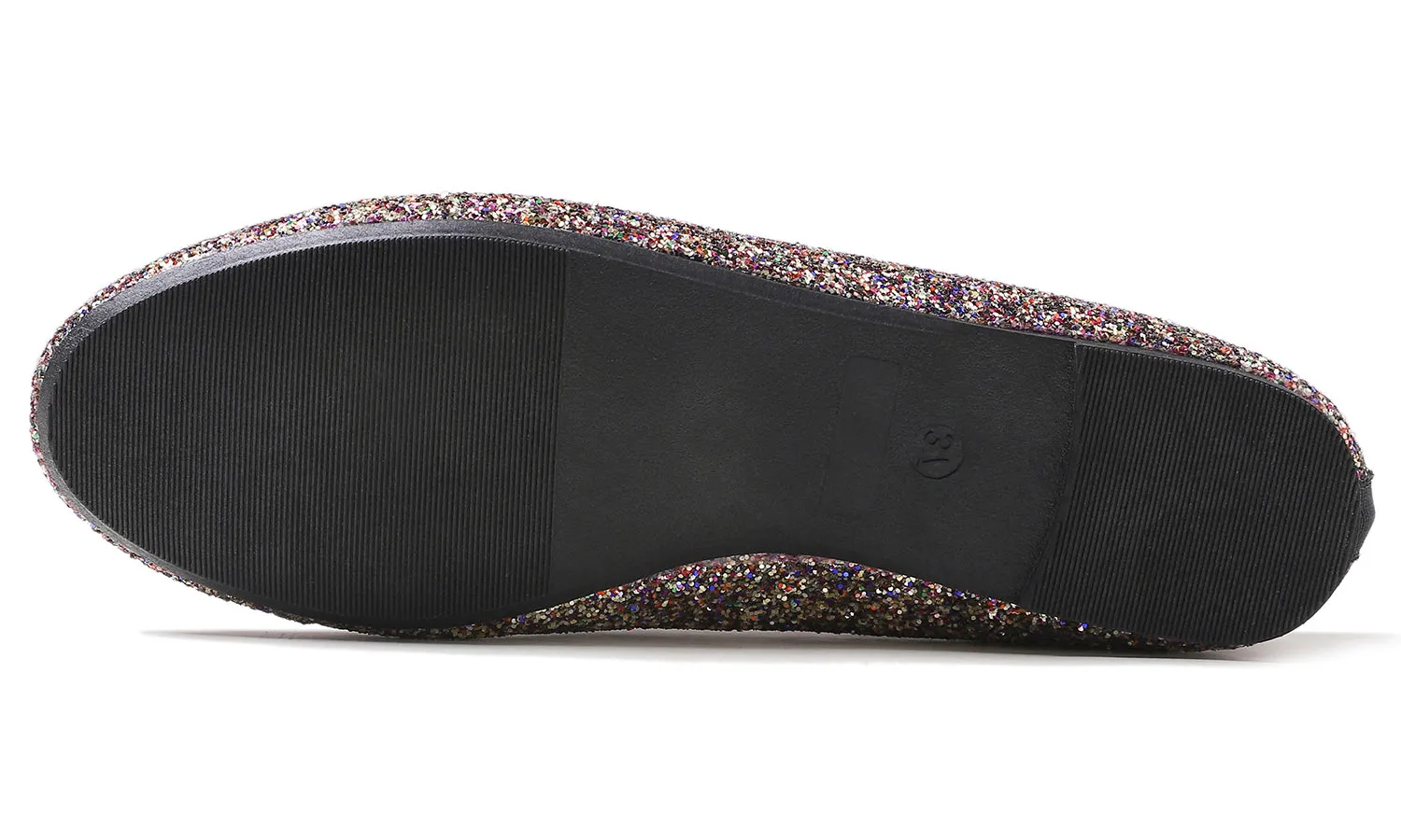 Feversole Women's Sparkle Memory Foam Cushioned Colorful Shiny Ballet Flats Glitter Multi Black