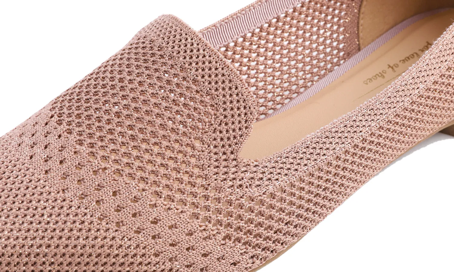 Feversole Women's Woven Fashion Breathable Knit Flat Shoes Pointed Loafer Rose Gold