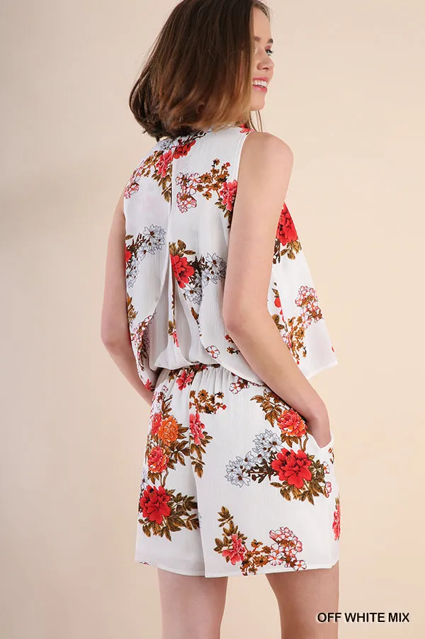 Floral Pocket Romper, Off White