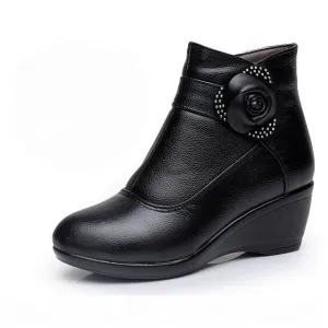 Genuine Leather Warm Plush Winter Boots For Women