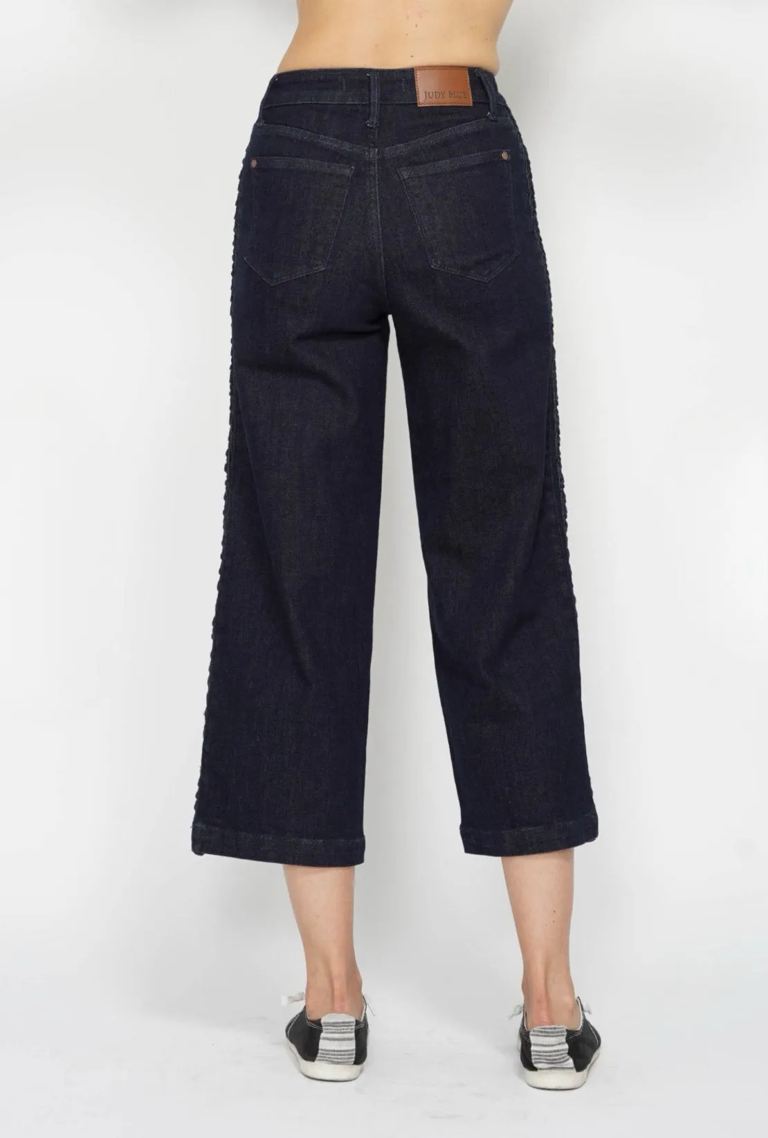 JUDY BLUE Braided Side Detail Crop Wide Leg Jeans