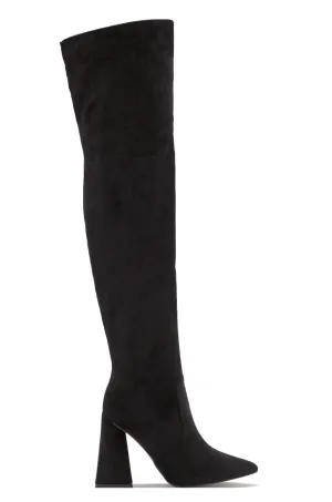 Kenedi Triangle Block Heels Boots - Black Suede