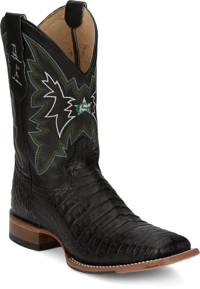 Men's Justin Haggard Black Caiman Boots