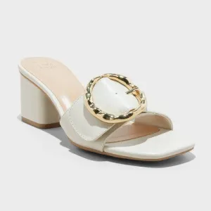 New - Women's Diana Buckle Mule Heels - A New Day Cream 9.5