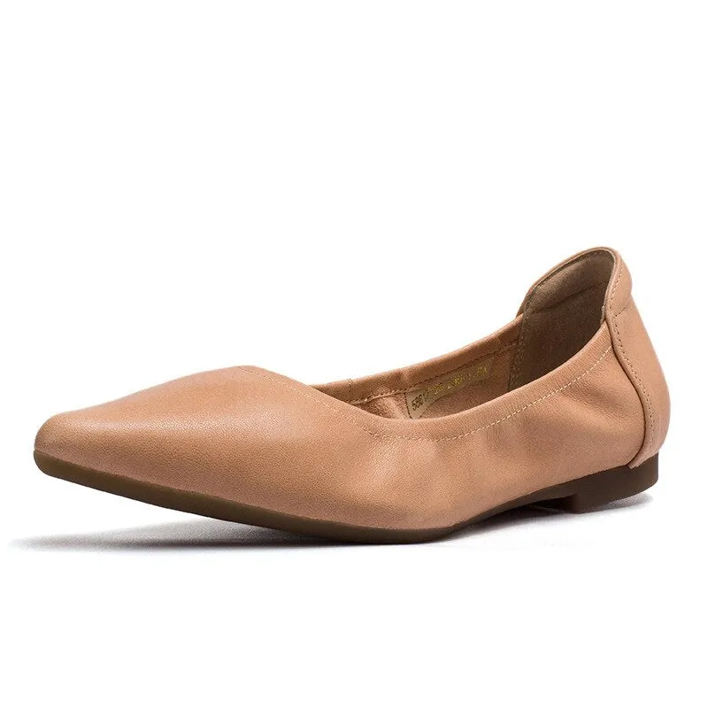 Pointed Toe Genuine Leather Casual Ballerina Shoes for Everyday