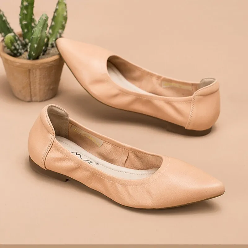 Pointed Toe Genuine Leather Casual Ballerina Shoes for Everyday