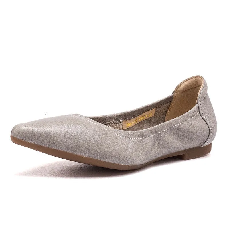 Pointed Toe Genuine Leather Casual Ballerina Shoes for Everyday