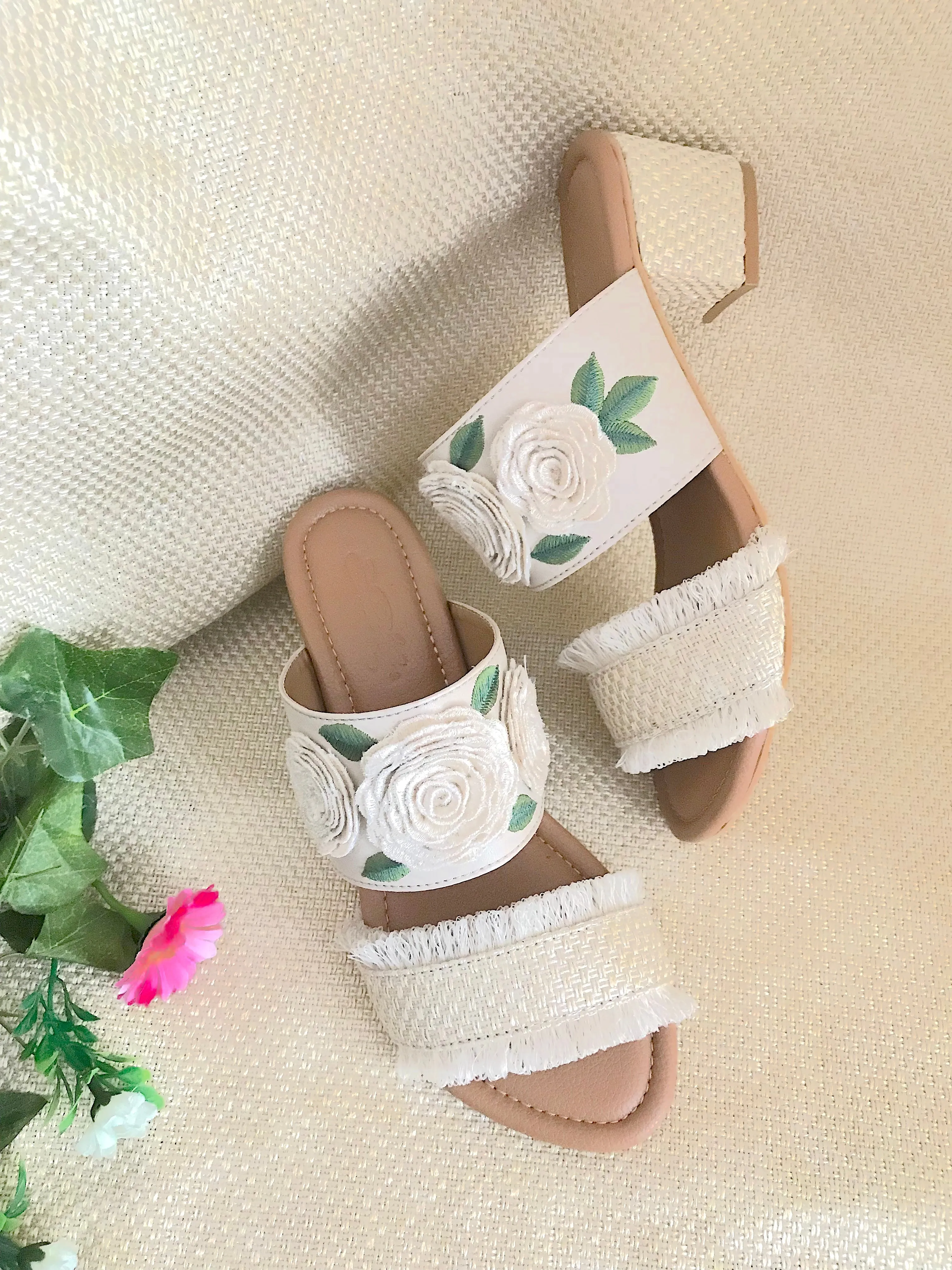 Rose Jute Block Heels