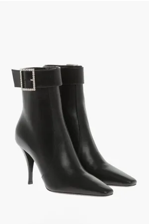 Saint Laurent Leather TOM Booties with Jeweled Buckle