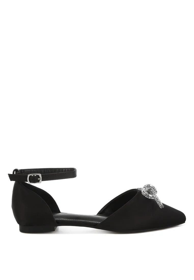 Simina Rhinestone Detail Bow Flat Sandals