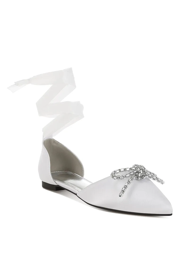 Simina Rhinestone Detail Bow Flat Sandals