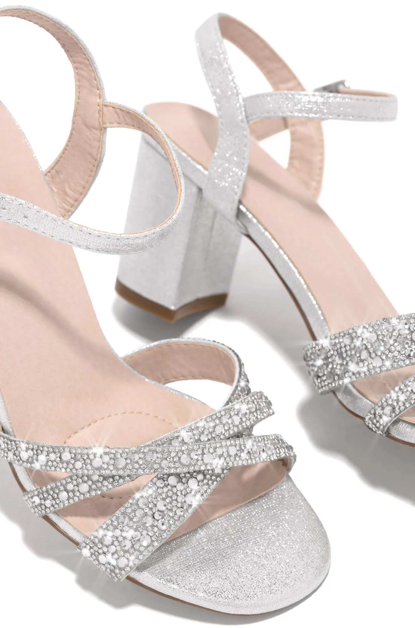 Special Guest Embellished Block Heels - Silver