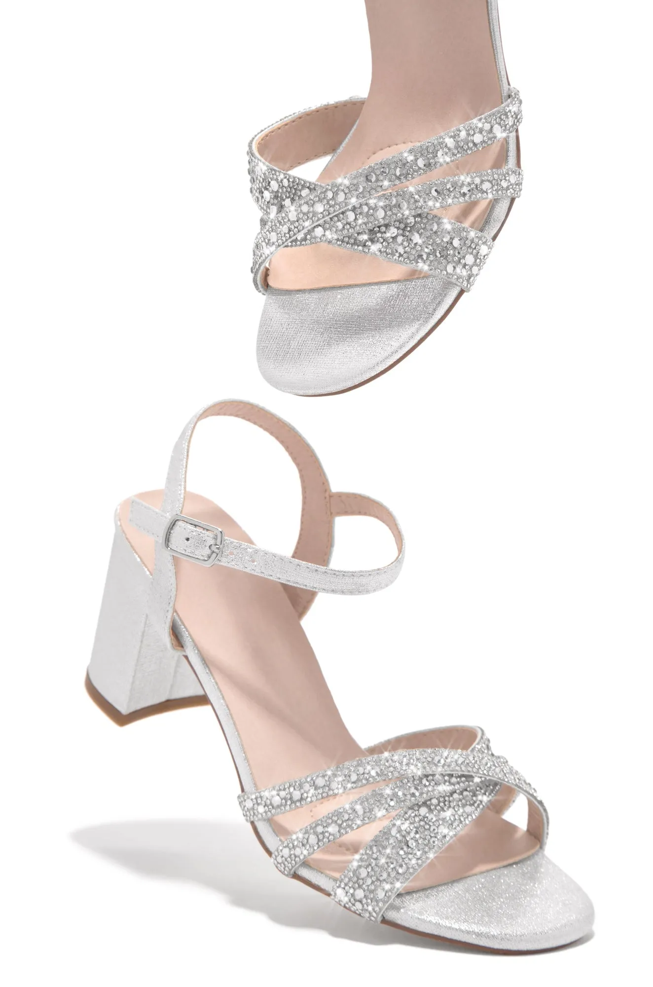 Special Guest Embellished Block Heels - Silver