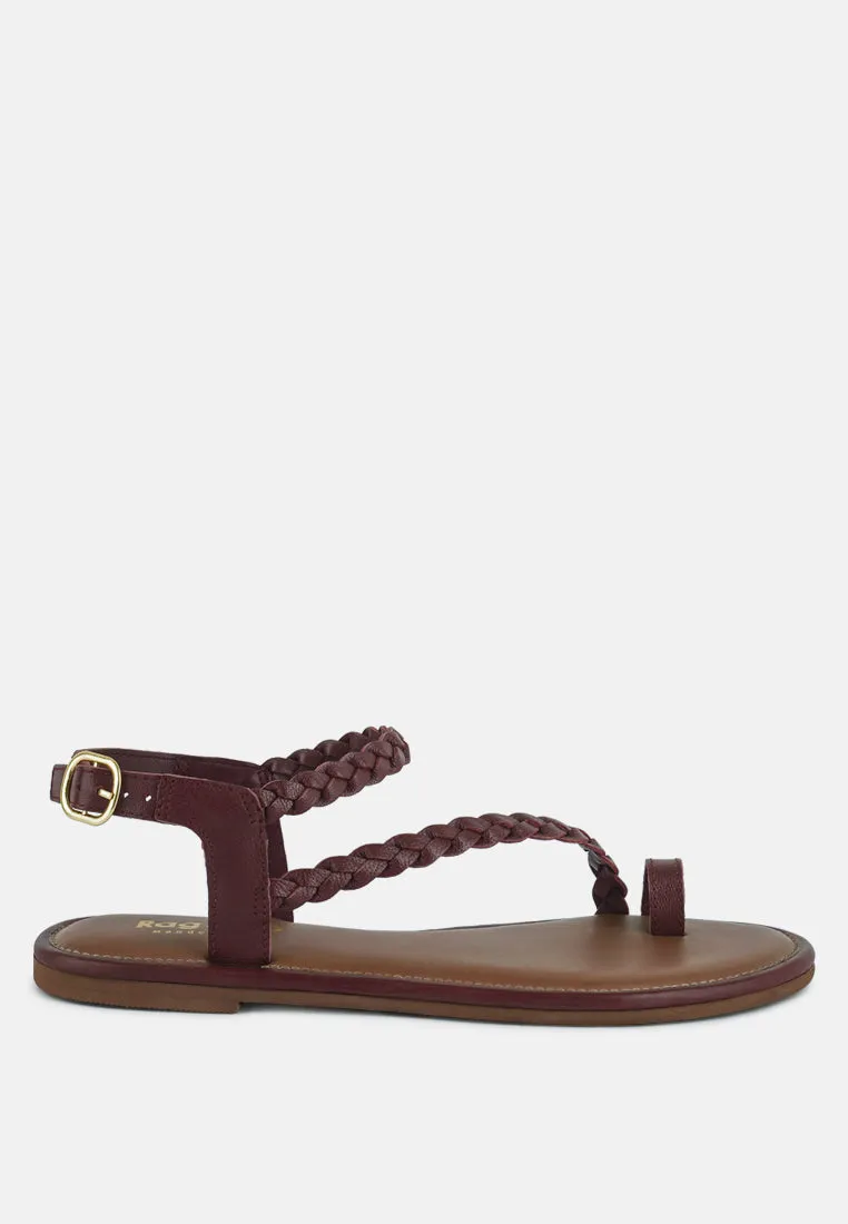 STALLONE Burgundy Braided Flat Sandals