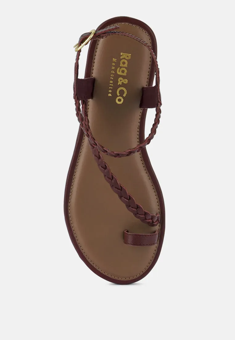 STALLONE Burgundy Braided Flat Sandals