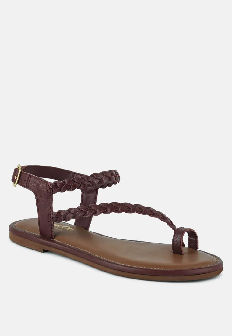 STALLONE Burgundy Braided Flat Sandals