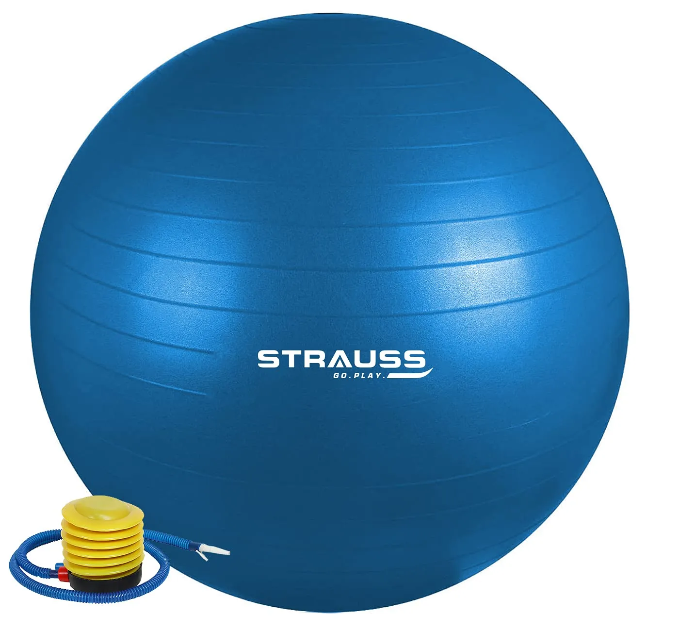 STRAUSS Anti-Burst Rubber Gym Ball with Free Foot Pump | Round Shape Swiss Ball for Exercise, Workout, Yoga, Pregnancy, Birthing, Balance & Stability, 75 cm, (Blue)