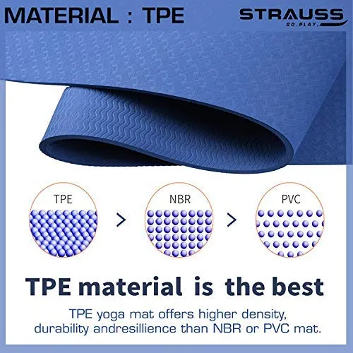 Strauss TPE Eco-Friendly Yoga Mat, 6mm (Blue) and Yoga Mat Bag,Floral (Full Zip)