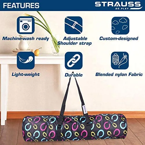 Strauss TPE Eco-Friendly Yoga Mat, 6mm (Blue) and Yoga Mat Bag,Floral (Full Zip)