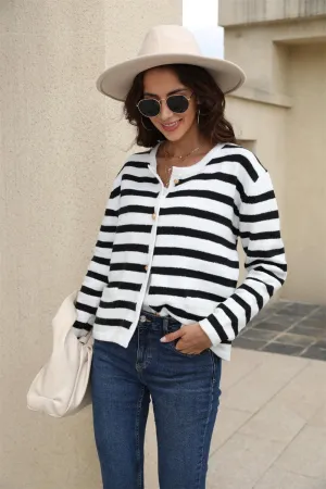 Striped Dropped Shoulder Cardigan