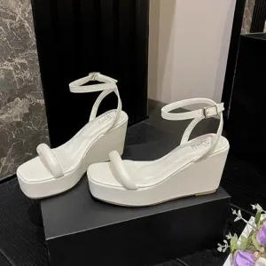 TAVIMART  -  Summer Fashion Simple Trend Buckle High Heels Waterproof Platform Platform Platform Wedge Sandals Women