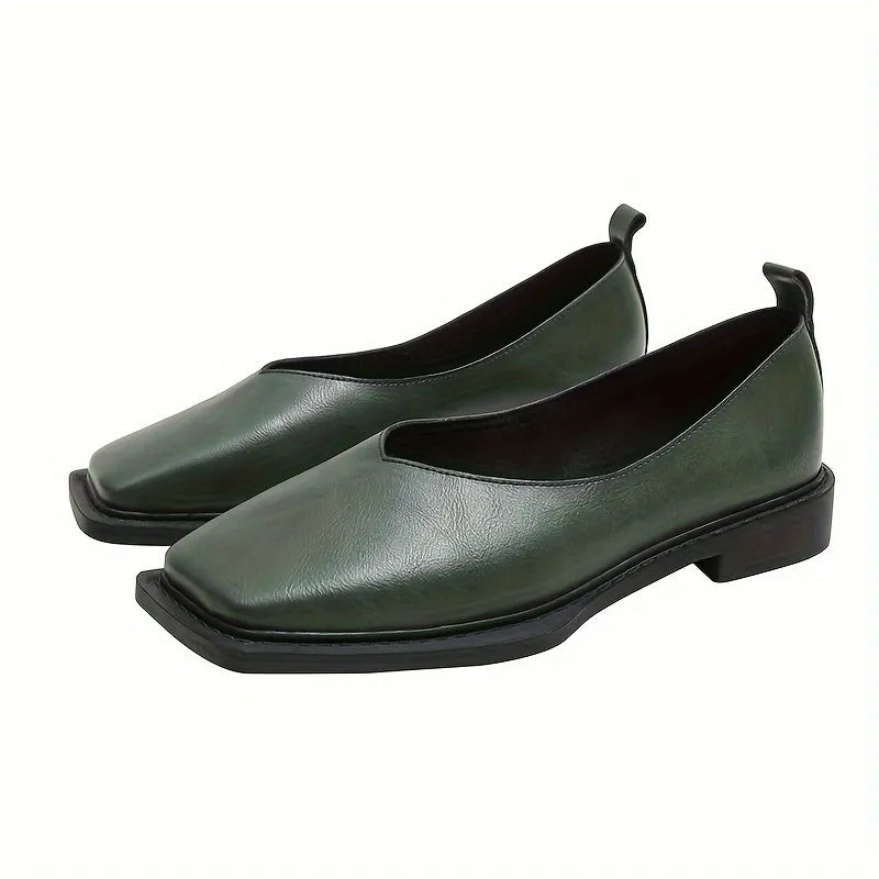 Vintage Square Toe Faux Leather Slip On Shoes - Comfortable, Breathable, and Easy to Wear - Perfect for All-Season Casual Occasions