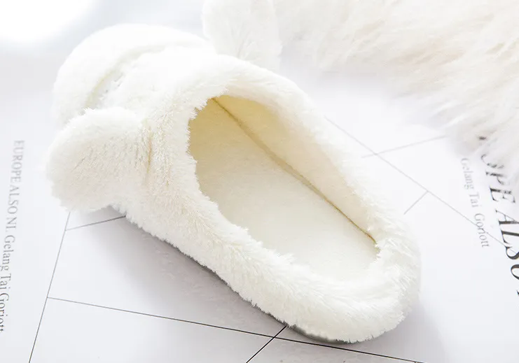 White Fluffy Slippers with Cat Ears for Women