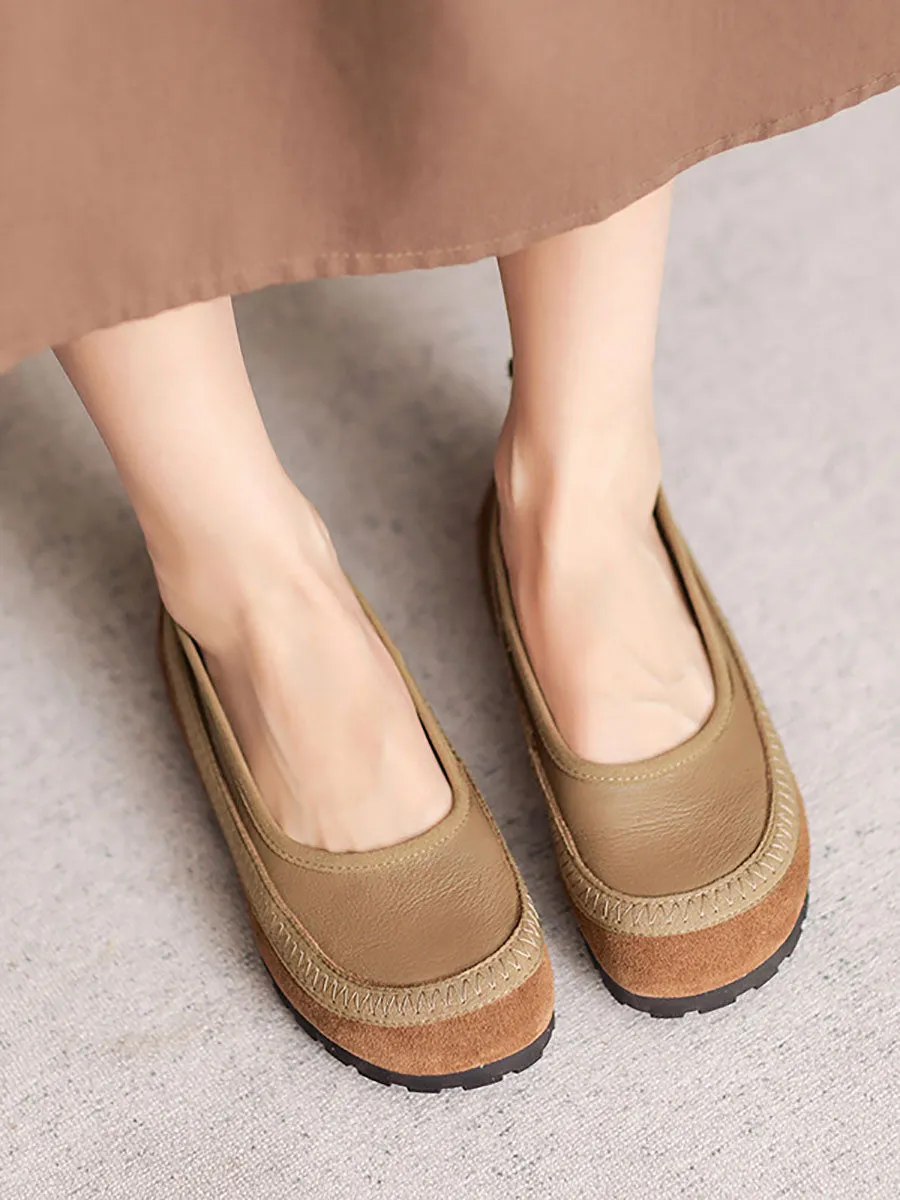 Women Summer Casual Soft Leather Spliced Flat Shoes