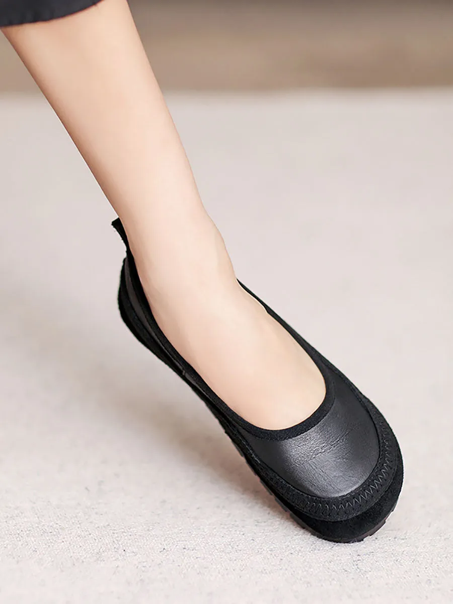 Women Summer Casual Soft Leather Spliced Flat Shoes