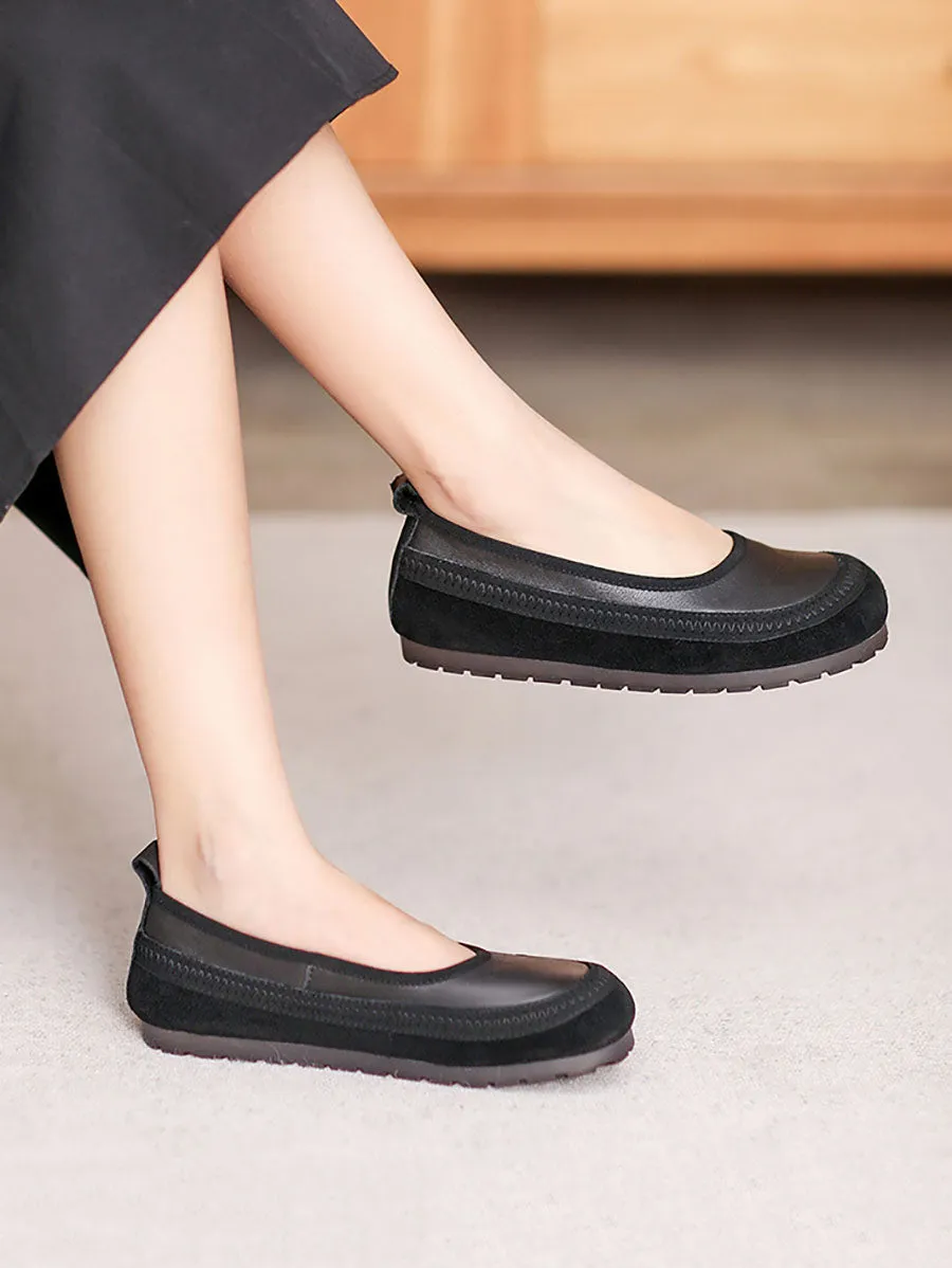 Women Summer Casual Soft Leather Spliced Flat Shoes