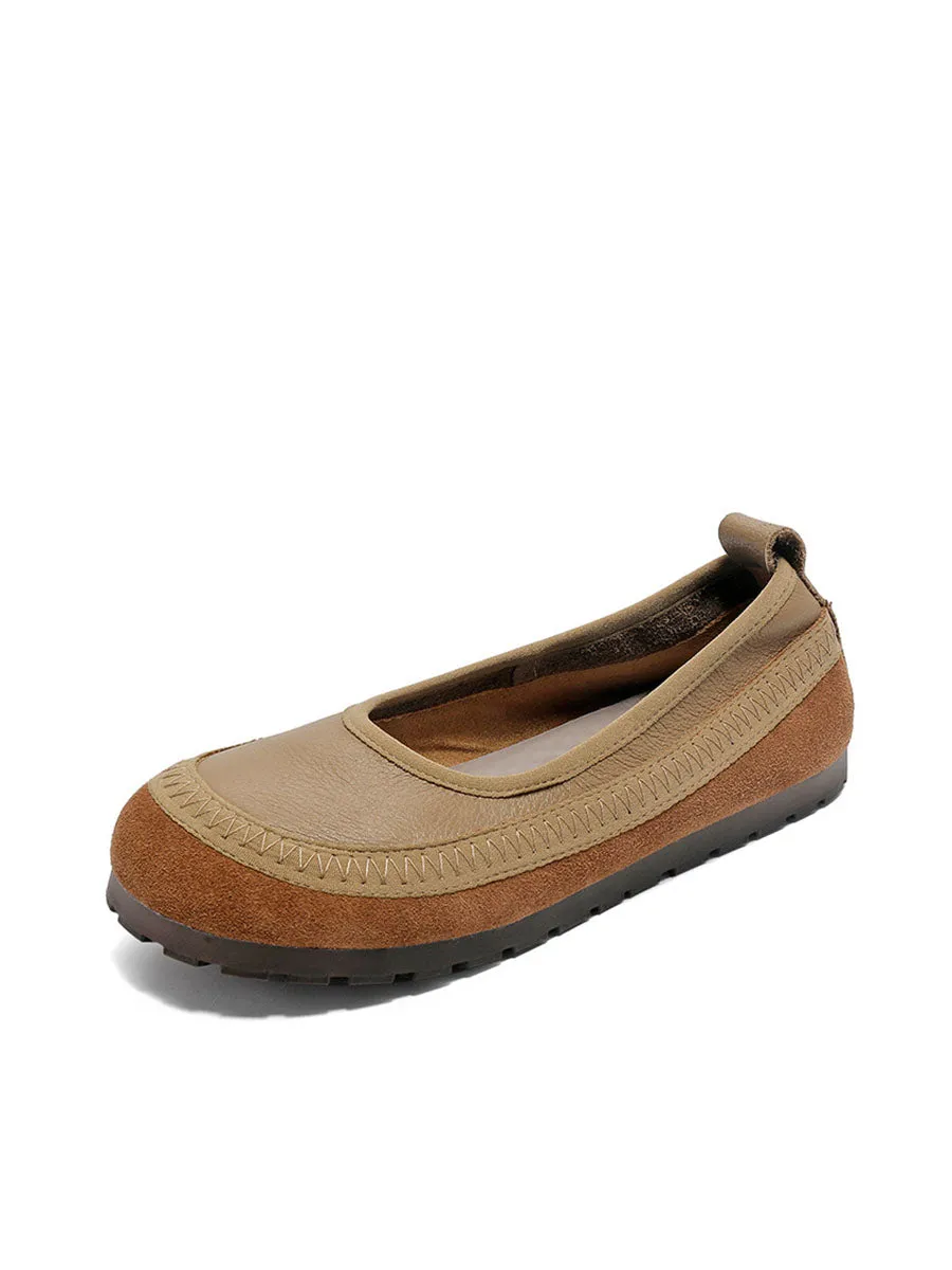 Women Summer Casual Soft Leather Spliced Flat Shoes