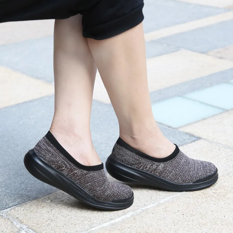 Women's linen fabric anti-skid breathable platform leisure loafers