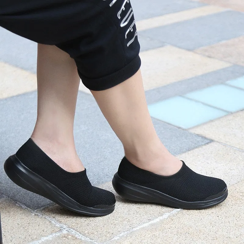 Women's linen fabric anti-skid breathable platform leisure loafers