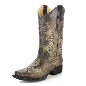 Women's Studded Embroidered Cowgirl Boot Square Toe - R1365