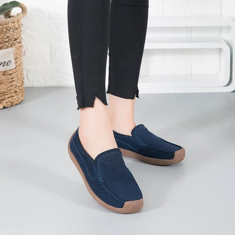 Women's vintage fashion leather flat slip-on loafers