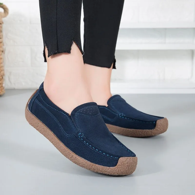 Women's vintage fashion leather flat slip-on loafers