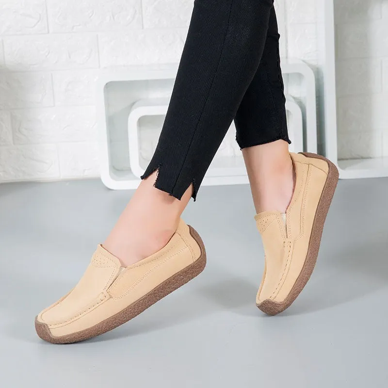 Women's vintage fashion leather flat slip-on loafers